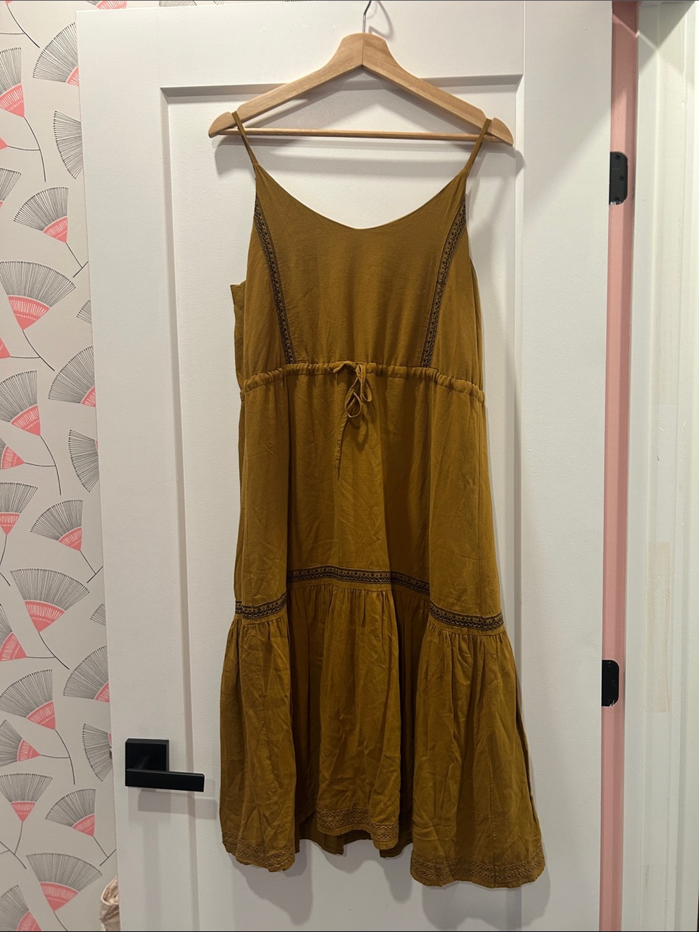 Frank & Oak Tan Spaghetti Strap Tiered Dress